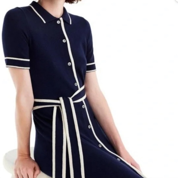 J. Crew Dresses & Skirts - J. Crew Merino Wool Cotton Navy Button Up Knit Midi Dress (size xs)